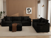 Deluxe Cloud 5-Seater Black Pit Sectional | 6-Piece (Includes 1 Ottoman), Chenille And Linen Fabric, Washable Cushion Covers