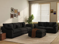Deluxe Cloud 5-Seater Black Pit Sectional | 6-Piece (Includes 1 Ottoman), Chenille And Linen Fabric, Washable Cushion Covers