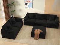 Deluxe Cloud 5-Seater Black Pit Sectional | 6-Piece (Includes 1 Ottoman), Chenille And Linen Fabric, Washable Cushion Covers