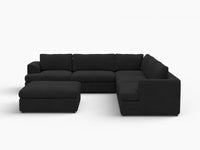 Deluxe Cloud 5-Seater Black Sofa Set | 6-Piece (Includes 1 Ottoman), Bouclé Sherpa-Like Fabric, Washable Cushion Covers