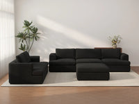 Deluxe Cloud 5-Seater Black Sofa Set | 6-Piece (Includes 1 Ottoman), Bouclé Sherpa-Like Fabric, Washable Cushion Covers