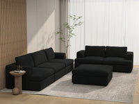Deluxe Cloud 5-Seater Black Sofa Set | 6-Piece (Includes 1 Ottoman), Bouclé Sherpa-Like Fabric, Washable Cushion Covers