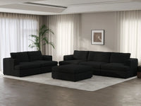 Deluxe Cloud 5-Seater Black Sofa Set | 6-Piece (Includes 1 Ottoman), Bouclé Sherpa-Like Fabric, Washable Cushion Covers