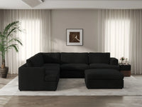 Deluxe Cloud 5-Seater Black Sofa Set | 6-Piece (Includes 1 Ottoman), Bouclé Sherpa-Like Fabric, Washable Cushion Covers