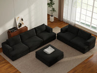 Deluxe Cloud 5-Seater Black Sofa Set | 6-Piece (Includes 1 Ottoman), Bouclé Sherpa-Like Fabric, Washable Cushion Covers