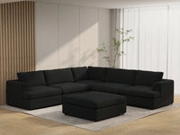 Deluxe Cloud 5-Seater Black Sofa Set | 6-Piece (Includes 1 Ottoman), Bouclé Sherpa-Like Fabric, Washable Cushion Covers