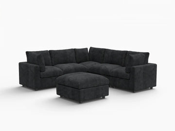 Fundas de sofá seccional Lounge Cloud | Funda de sofá de chenilla de lino negro para 5 plazas con 1 otomana