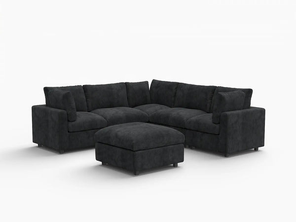 Fundas de sofá seccional Lounge Cloud | Funda de sofá de chenilla de lino negro para 5 plazas con 1 otomana