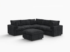 Fundas de sofá seccional Lounge Cloud | Funda de sofá de chenilla de lino negro para 5 plazas con 1 otomana