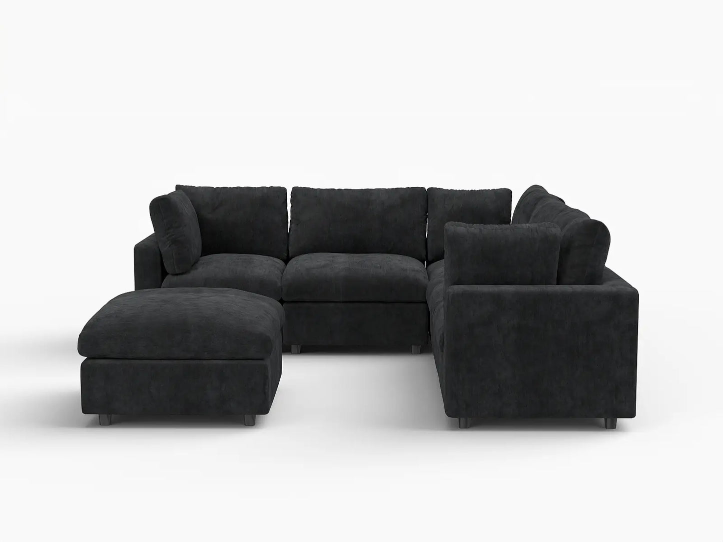 Juego de sofá Deluxe Cloud de 5 plazas, color negro | 6 piezas (incluye 1 otomana), tela de chenilla mezcla de lino, fundas de cojín lavables