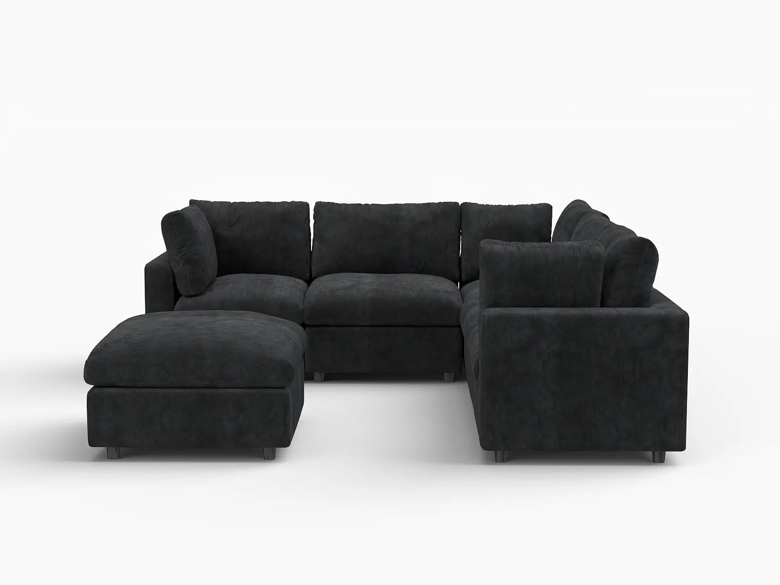 Juego de sofá Deluxe Cloud de 5 plazas, color negro | 6 piezas (incluye 1 otomana), tela de chenilla mezcla de lino, fundas de cojín lavables