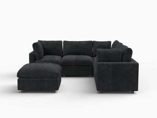 Fundas de sofá seccional Lounge Cloud | Funda de sofá de chenilla de lino negro para 5 plazas con 1 otomana