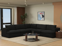 Deluxe Cloud 5-Seater Black V-Shaped Sectional | 5-Piece, Bouclé Sherpa-Like Fabric, Washable Cushion Covers