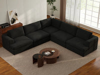 Deluxe Cloud 5-Seater Black V-Shaped Sectional | 5-Piece, Bouclé Sherpa-Like Fabric, Washable Cushion Covers