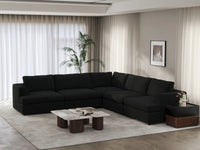 Deluxe Cloud 5-Seater Black V-Shaped Sectional | 5-Piece, Bouclé Sherpa-Like Fabric, Washable Cushion Covers