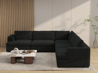 Deluxe Cloud 5-Seater Black V-Shaped Sectional | 5-Piece, Bouclé Sherpa-Like Fabric, Washable Cushion Covers