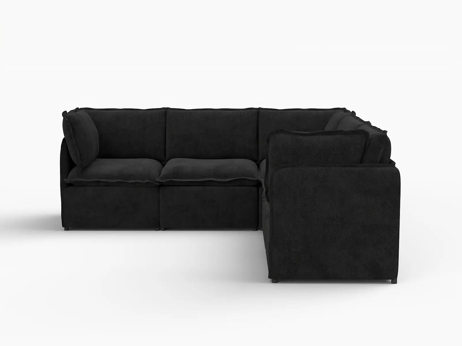 Deluxe Cloud 5-Seater Black V-Shaped Sectional | 5-Piece, Linen Look Poly Fabric, Washable Cushion Covers