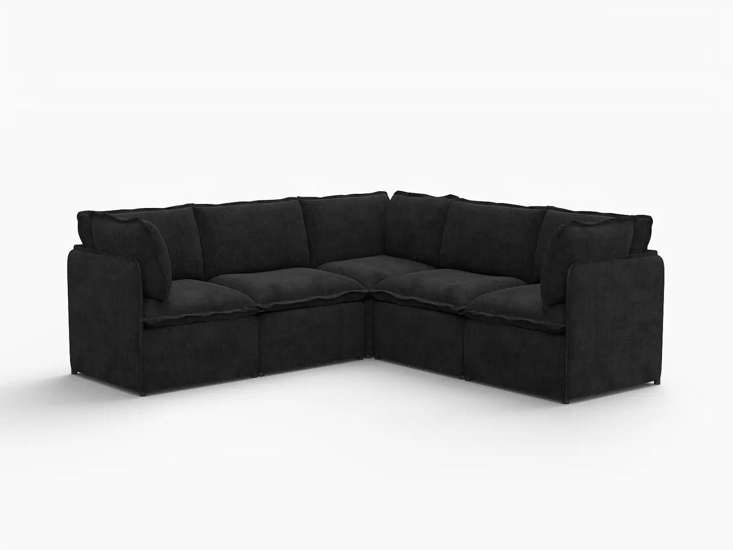 Deluxe Cloud 5-Seater Black V-Shaped Sectional | 5-Piece, Linen Look Poly Fabric, Washable Cushion Covers