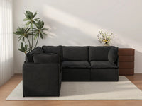 Deluxe Cloud 5-Seater Black V-Shaped Sectional | 5-Piece, Linen Look Poly Fabric, Washable Cushion Covers