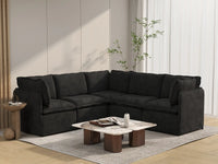 Deluxe Cloud 5-Seater Black V-Shaped Sectional | 5-Piece, Linen Look Poly Fabric, Washable Cushion Covers