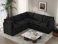 Deluxe Cloud 5-Seater Black V-Shaped Sectional | 5-Piece, Linen Look Poly Fabric, Washable Cushion Covers