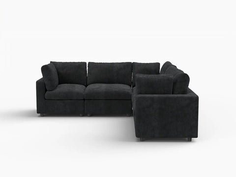 Lounge Cloud Sectional Sofa Covers | Black Linen-Blend Chenille Sofa Cover for 5-Seater