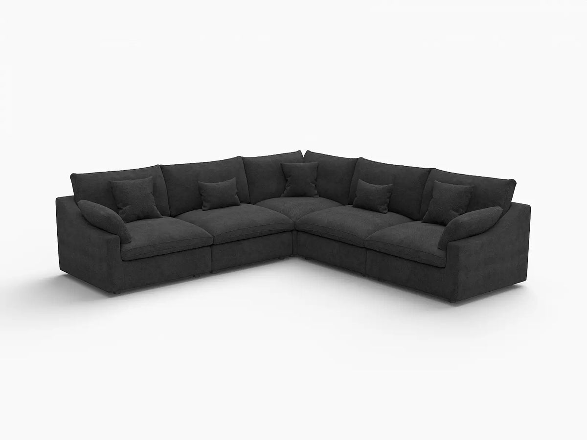 Fundas de sofá seccional Deluxe Slope Cloud | Funda de sofá de chenilla y lino negro para 5 plazas