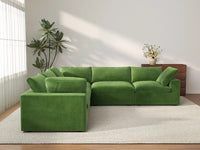 Deluxe Cloud 5-Seater Earth Green V-Shaped Sectional | 5-Piece, Velvet Fabric, Living Room Seating, Washable Cushion Covers
