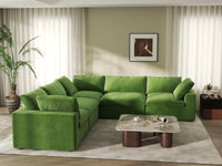 Deluxe Cloud 5-Seater Earth Green V-Shaped Sectional | 5-Piece, Velvet Fabric, Living Room Seating, Washable Cushion Covers