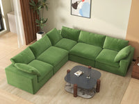 Deluxe Cloud 5-Seater Earth Green V-Shaped Sectional | 5-Piece, Velvet Fabric, Living Room Seating, Washable Cushion Covers