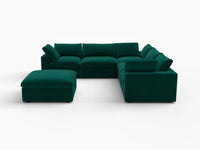 Deluxe Cloud 5-Seater Gem Green Sofa Set | 6-Piece (Includes 1 Ottoman), Velvet Fabric, Living Room, Washable Cushion Covers