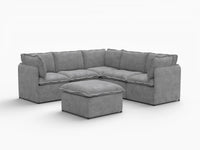 Deluxe Cloud 5-Seater Grey Large Space Sofa Set | 6-Piece (Includes 1 Ottoman), Linen Look Poly Fabric, Easy To Clean
