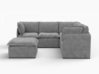 Deluxe Cloud 5-Seater Grey Large Space Sofa Set | 6-Piece (Includes 1 Ottoman), Linen Look Poly Fabric, Easy To Clean