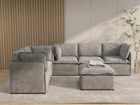 Deluxe Cloud 5-Seater Grey Large Space Sofa Set | 6-Piece (Includes 1 Ottoman), Linen Look Poly Fabric, Easy To Clean