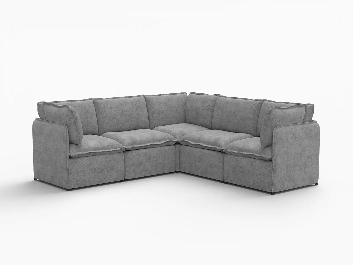 Deluxe Cloud 5-Seater Grey Large Space V-Shaped Sectional | 5-Piece, Linen Look Poly Fabric, Easy To Clean