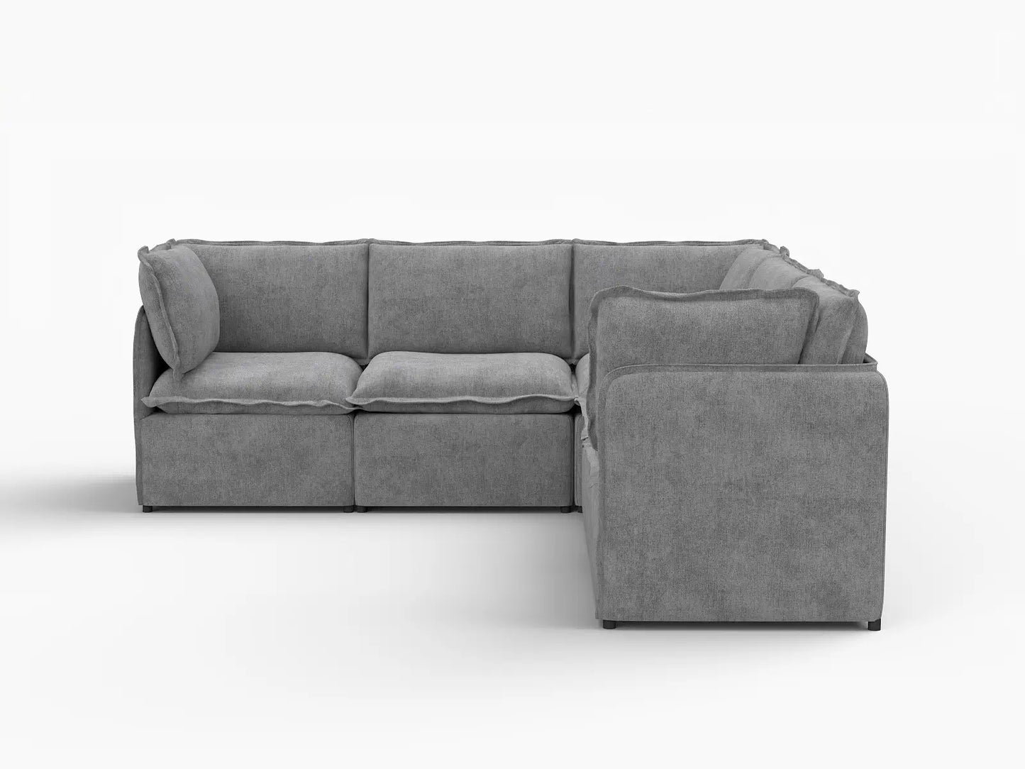 Deluxe Cloud 5-Seater Grey Large Space V-Shaped Sectional | 5-Piece, Linen Look Poly Fabric, Easy To Clean