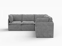 Deluxe Cloud 5-Seater Grey Large Space V-Shaped Sectional | 5-Piece, Linen Look Poly Fabric, Easy To Clean