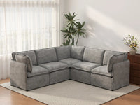 Deluxe Cloud 5-Seater Grey Large Space V-Shaped Sectional | 5-Piece, Linen Look Poly Fabric, Easy To Clean