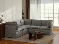 Deluxe Cloud 5-Seater Grey Large Space V-Shaped Sectional | 5-Piece, Linen Look Poly Fabric, Easy To Clean