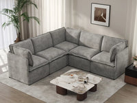 Deluxe Cloud 5-Seater Grey Large Space V-Shaped Sectional | 5-Piece, Linen Look Poly Fabric, Easy To Clean