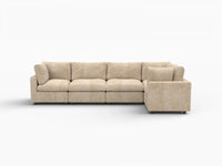 Deluxe Cloud 5-Seater Khaki Large Space L-Shaped Sectional | 5-Piece, Linen-Blend Chenille Fabric, Easy To Clean