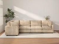 Deluxe Cloud 5-Seater Khaki Large Space L-Shaped Sectional | 5-Piece, Linen-Blend Chenille Fabric, Easy To Clean