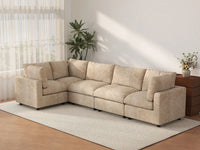 Deluxe Cloud 5-Seater Khaki Large Space L-Shaped Sectional | 5-Piece, Linen-Blend Chenille Fabric, Easy To Clean