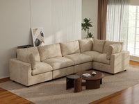 Deluxe Cloud 5-Seater Khaki Large Space L-Shaped Sectional | 5-Piece, Linen-Blend Chenille Fabric, Easy To Clean
