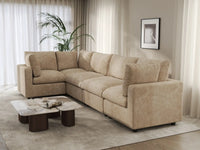 Deluxe Cloud 5-Seater Khaki Large Space L-Shaped Sectional | 5-Piece, Linen-Blend Chenille Fabric, Easy To Clean