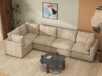 Deluxe Cloud 5-Seater Khaki Large Space L-Shaped Sectional | 5-Piece, Linen-Blend Chenille Fabric, Easy To Clean