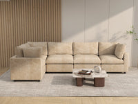 Deluxe Cloud 5-Seater Khaki Large Space L-Shaped Sectional | 5-Piece, Linen-Blend Chenille Fabric, Easy To Clean