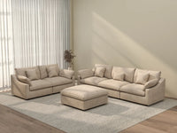 Deluxe Cloud 5-Seater Khaki Large Space Pit Sectional | 6-Piece (Includes 1 Ottoman), Chenille And Linen Fabric, Easy To Clean
