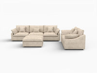 Deluxe Cloud 5-Seater Khaki Large Space Pit Sectional | 6-Piece (Includes 1 Ottoman), Chenille And Linen Fabric, Easy To Clean
