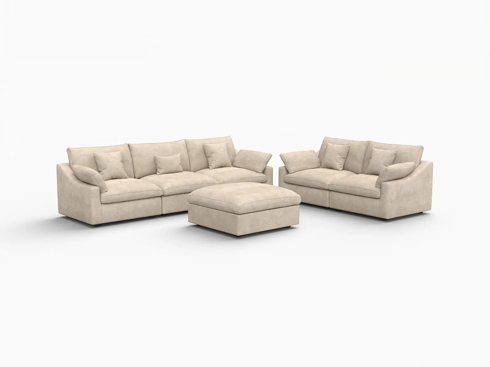 Deluxe Cloud 5-Seater Khaki Large Space Pit Sectional | 6-Piece (Includes 1 Ottoman), Chenille And Linen Fabric, Easy To Clean